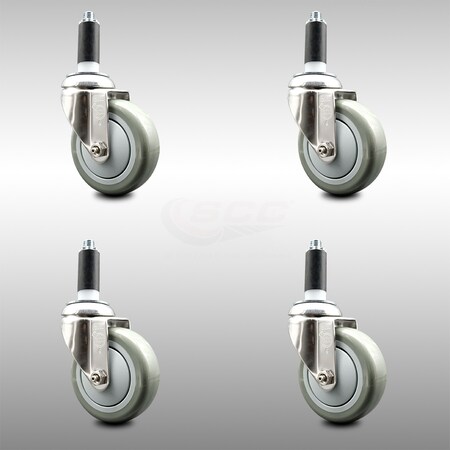 Service Caster 4 Inch 316SS Gray Polyurethane Swivel 1-1/8 Inch Expanding Stem Caster Set SCC SCC-SS316EX20S414-PPUB-118-4